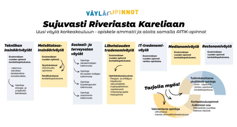 Kaavio väyläopinnoista Karelian ammattikorkeakoulussa.